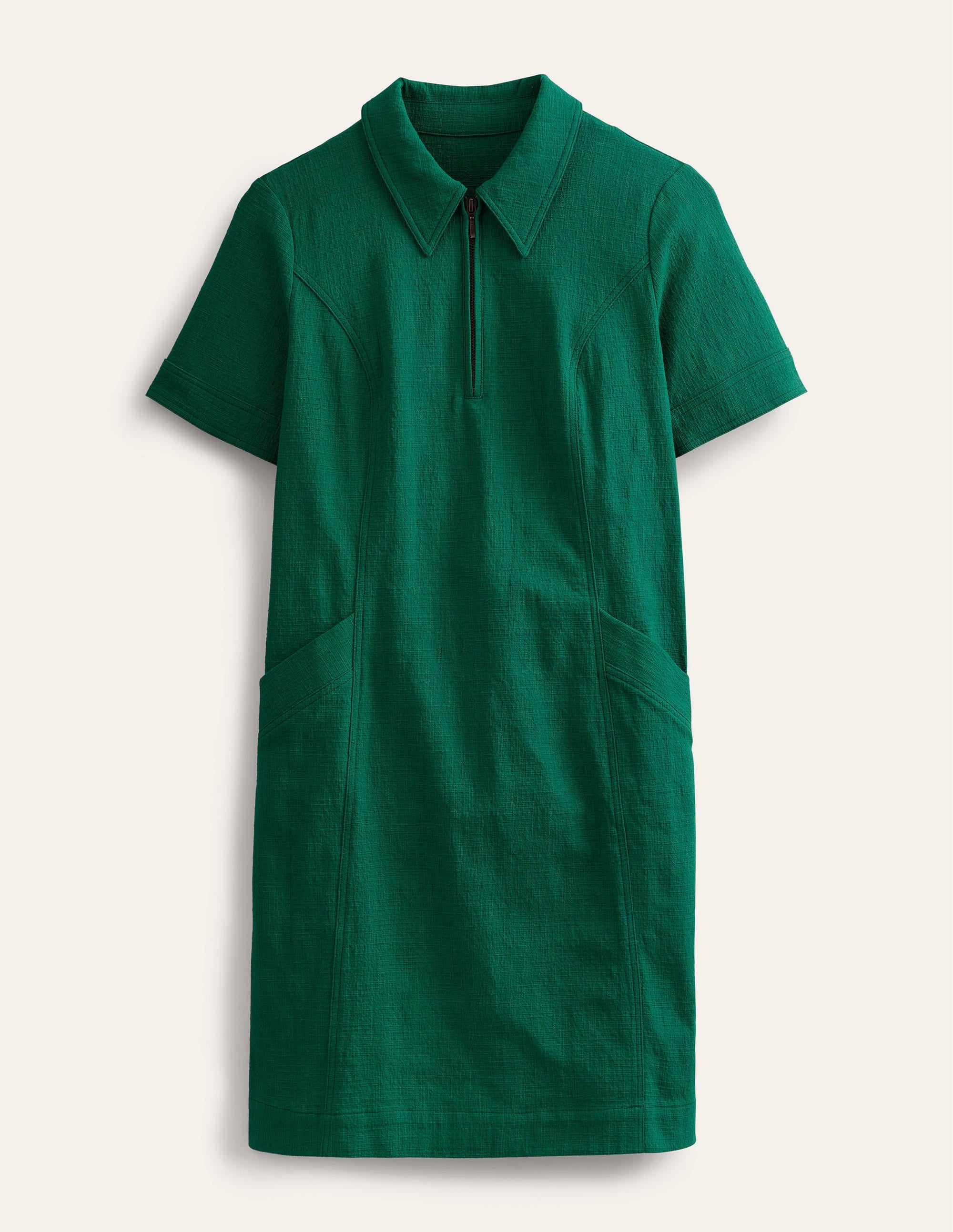 Zip Detail Mini Shift Dress-Bottle Green - Image 5