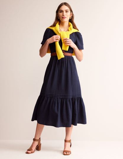 Eve Double Cloth Midi Dress-Navy