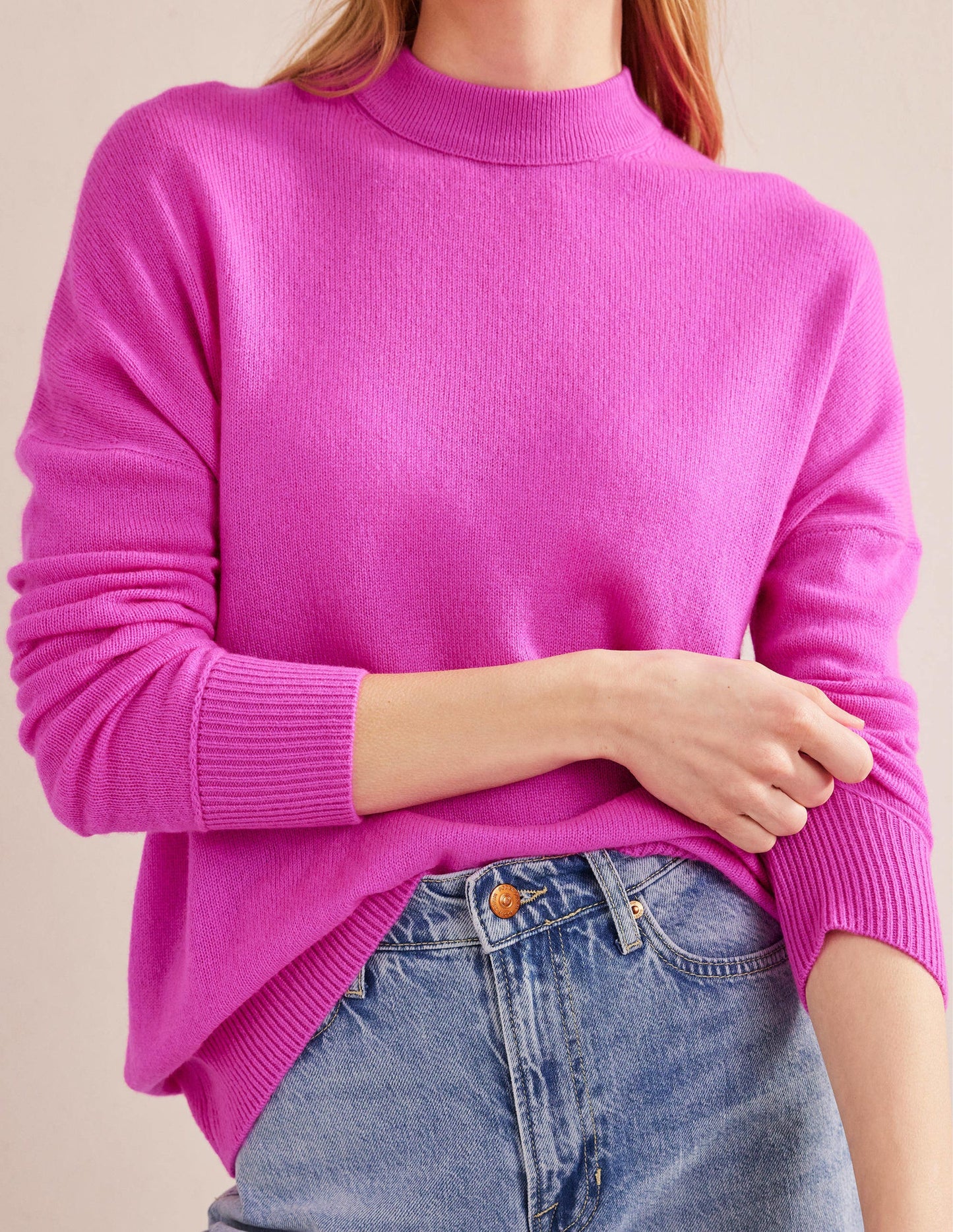 Cashmere Boyfriend Crew Jumper-Neon Pink