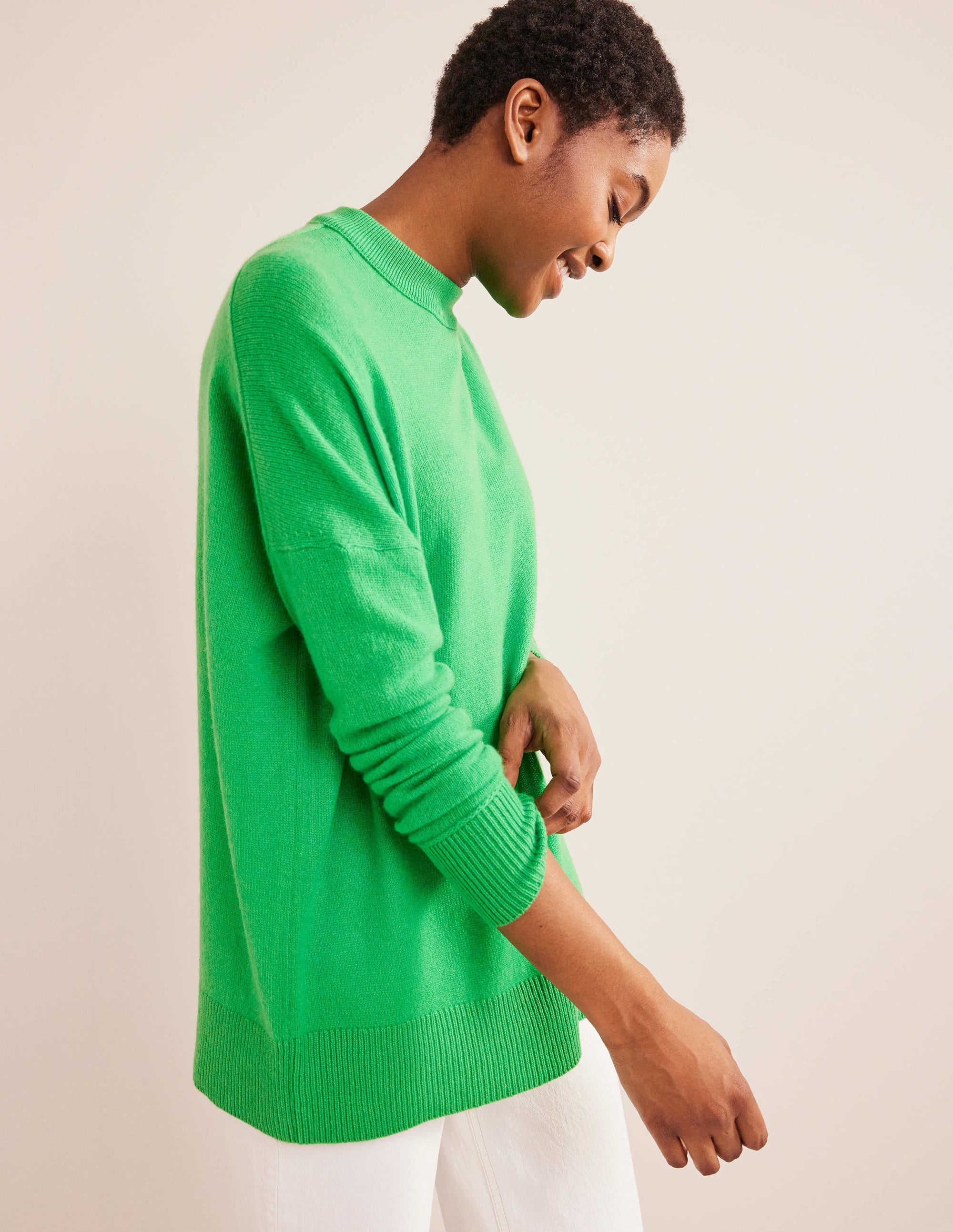 Cashmere Boyfriend Crew Jumper-Bright Green - Image 1