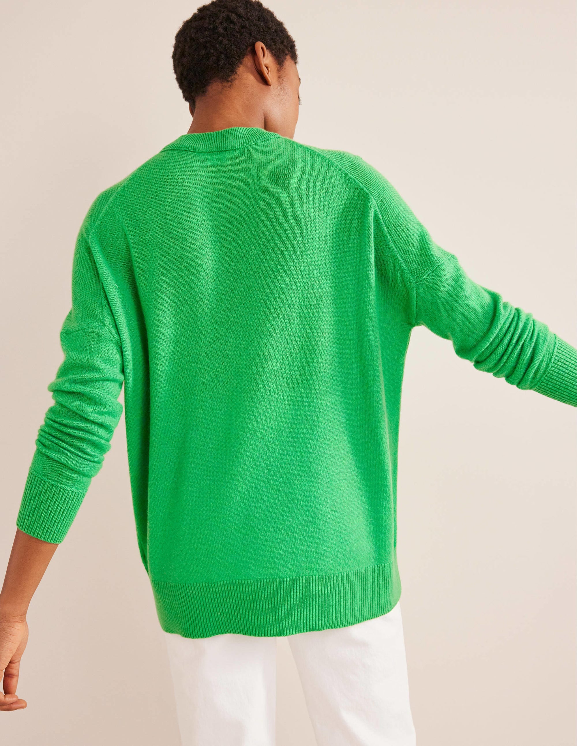 Cashmere Boyfriend Crew Jumper-Bright Green - Image 3