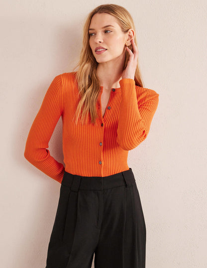 Ribbed Detail Cardigan-Kumquat-1