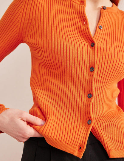 Ribbed Detail Cardigan-Kumquat-2