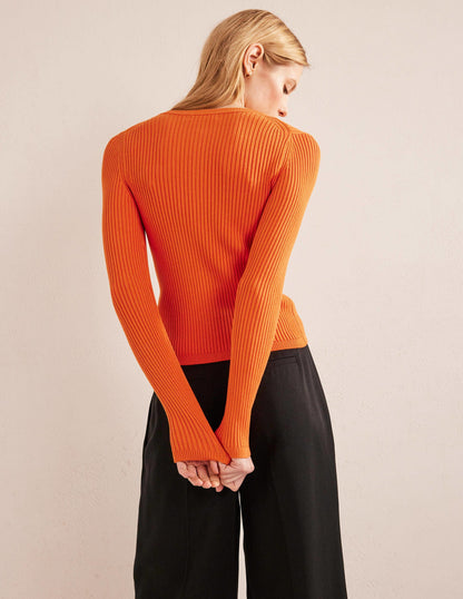 Ribbed Detail Cardigan-Kumquat-3