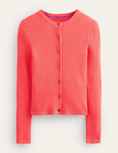 Ribbed Detail Cardigan-Watermelon Punch-5