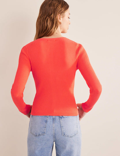 Ribbed Detail Cardigan-Watermelon Punch-3