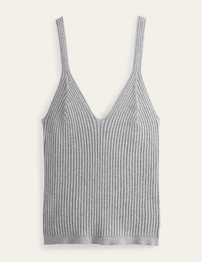 Ribbed Vest Top-Pale Grey Melange