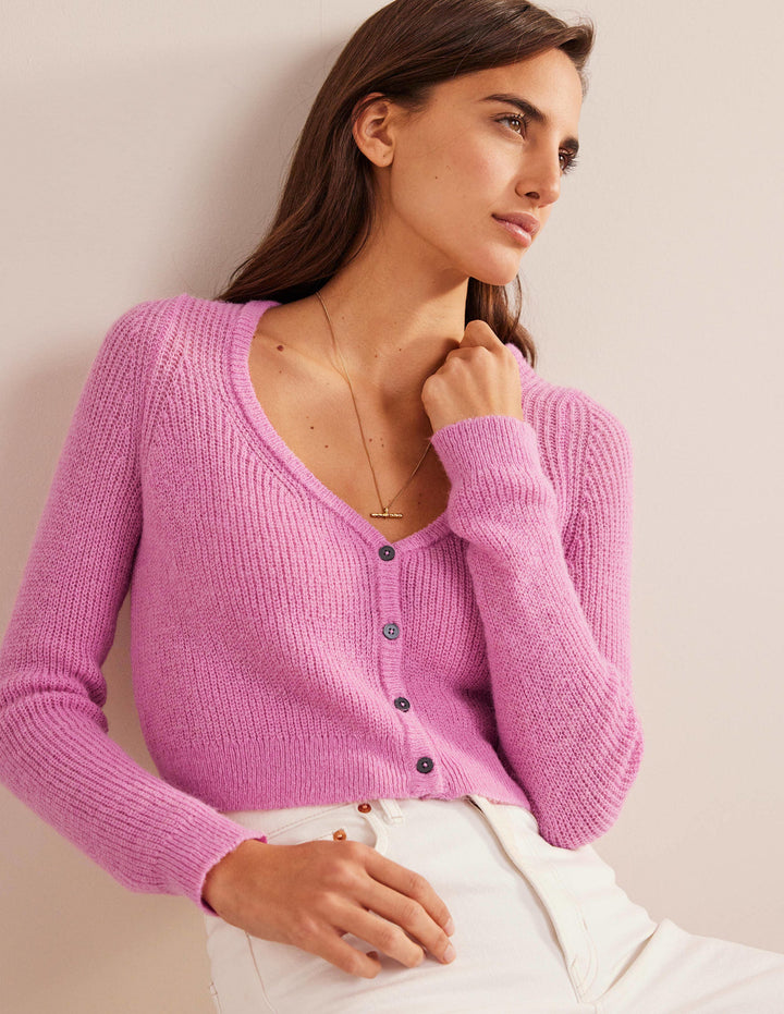 Cropped Fluffy Cardigan-Lavender Rose