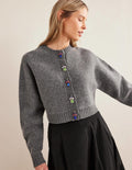 Embellished Bug Cardigan-Dark Grey Melange