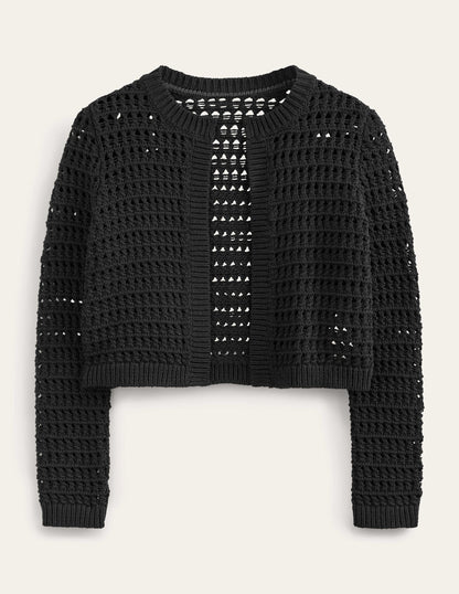 Cropped Crochet Cardigan-Black-5