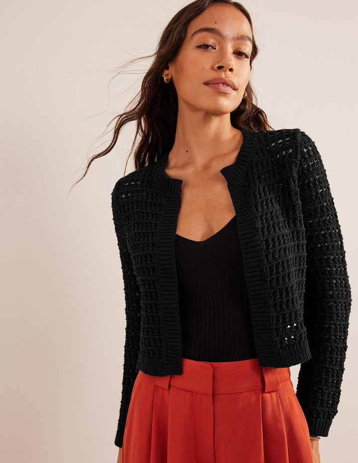 Cropped Crochet Cardigan-Black