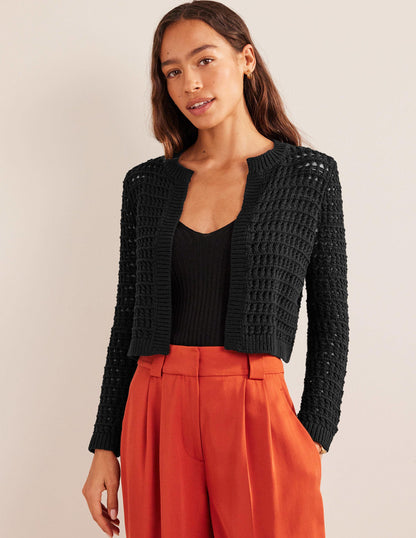 Cropped Crochet Cardigan-Black-4