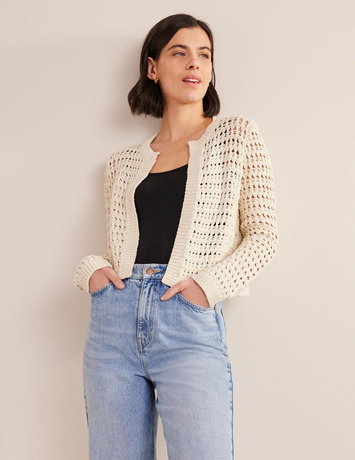 Cropped Crochet Cardigan-Warm Ivory