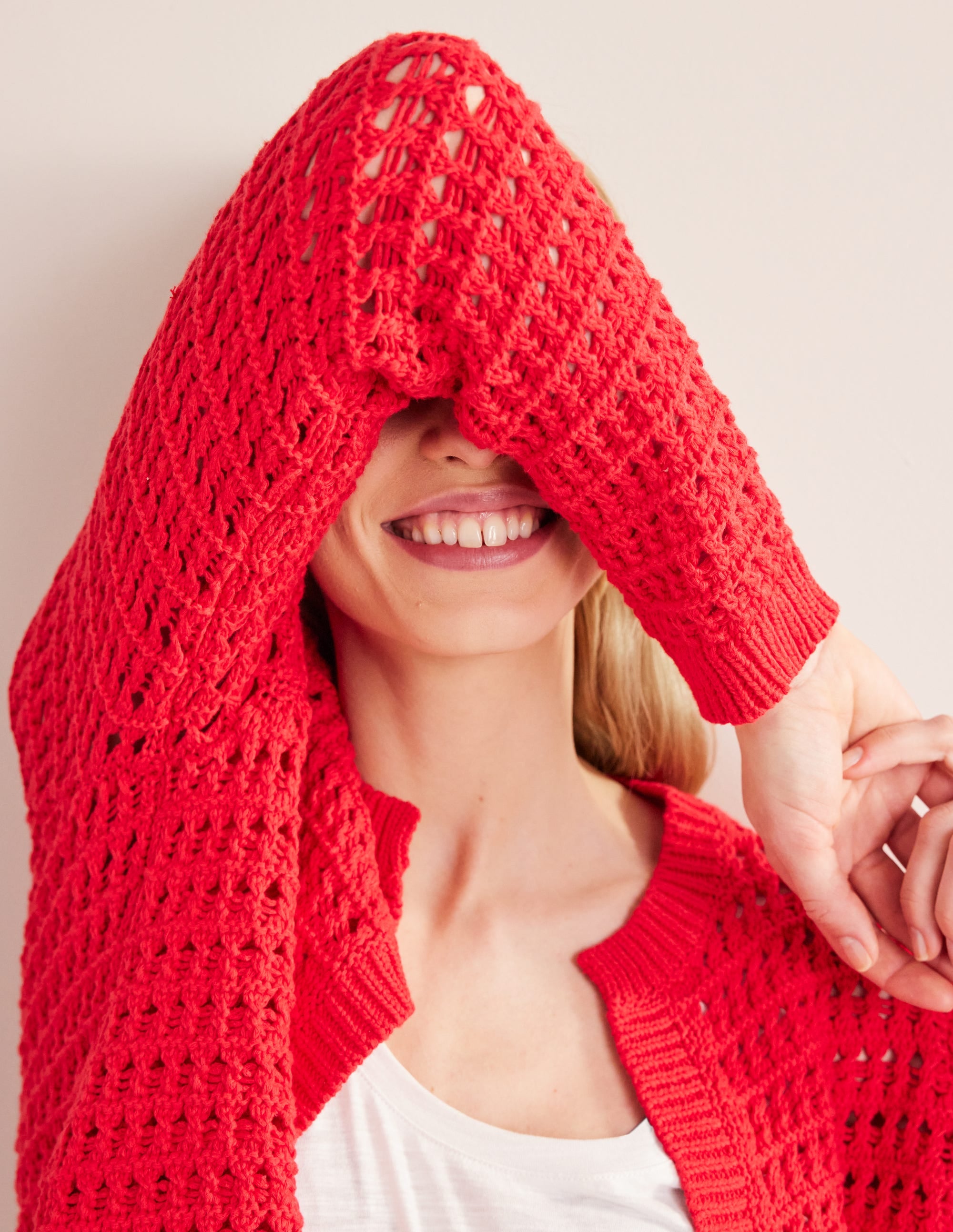 Cropped Crochet Cardigan-High Risk Red - Image 2
