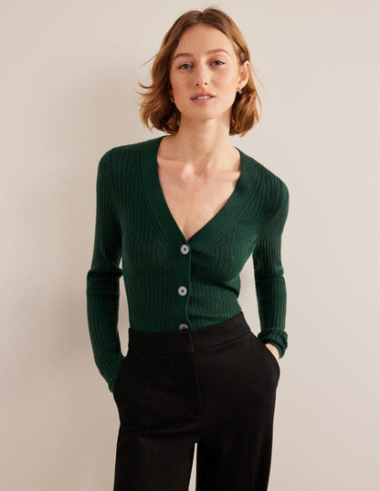 Merino Cropped RIb Cardigan-Emerald Night-4