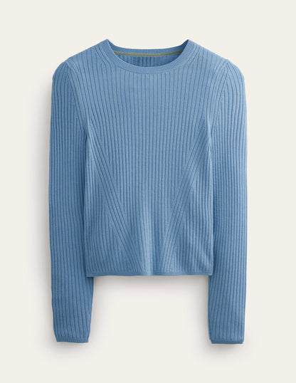 Ribbed Merino Jumper-Linseed Blue