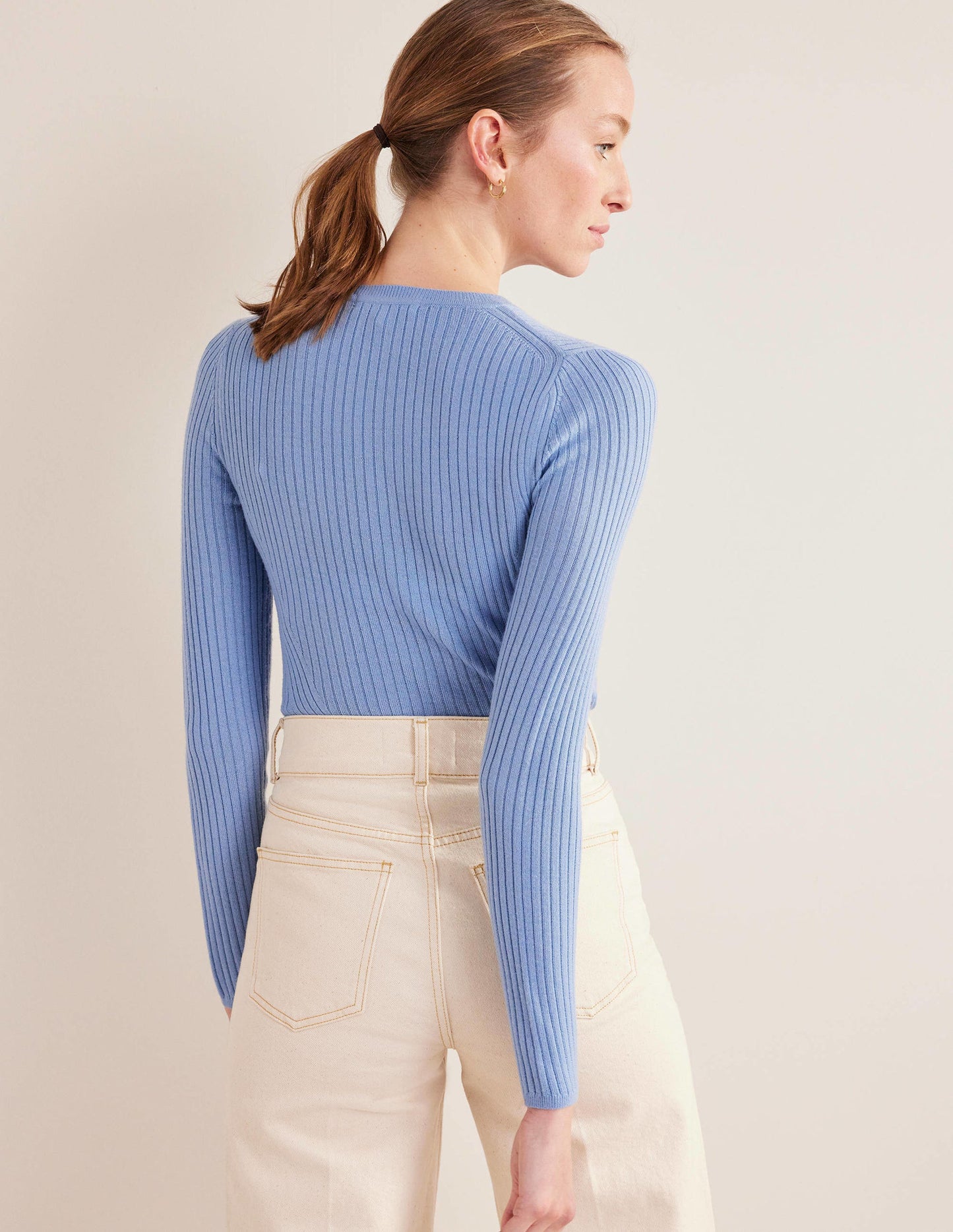 Ribbed Merino Jumper-Linseed Blue