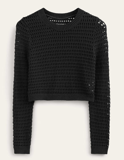 Cropped Crochet Jumper-Black-5