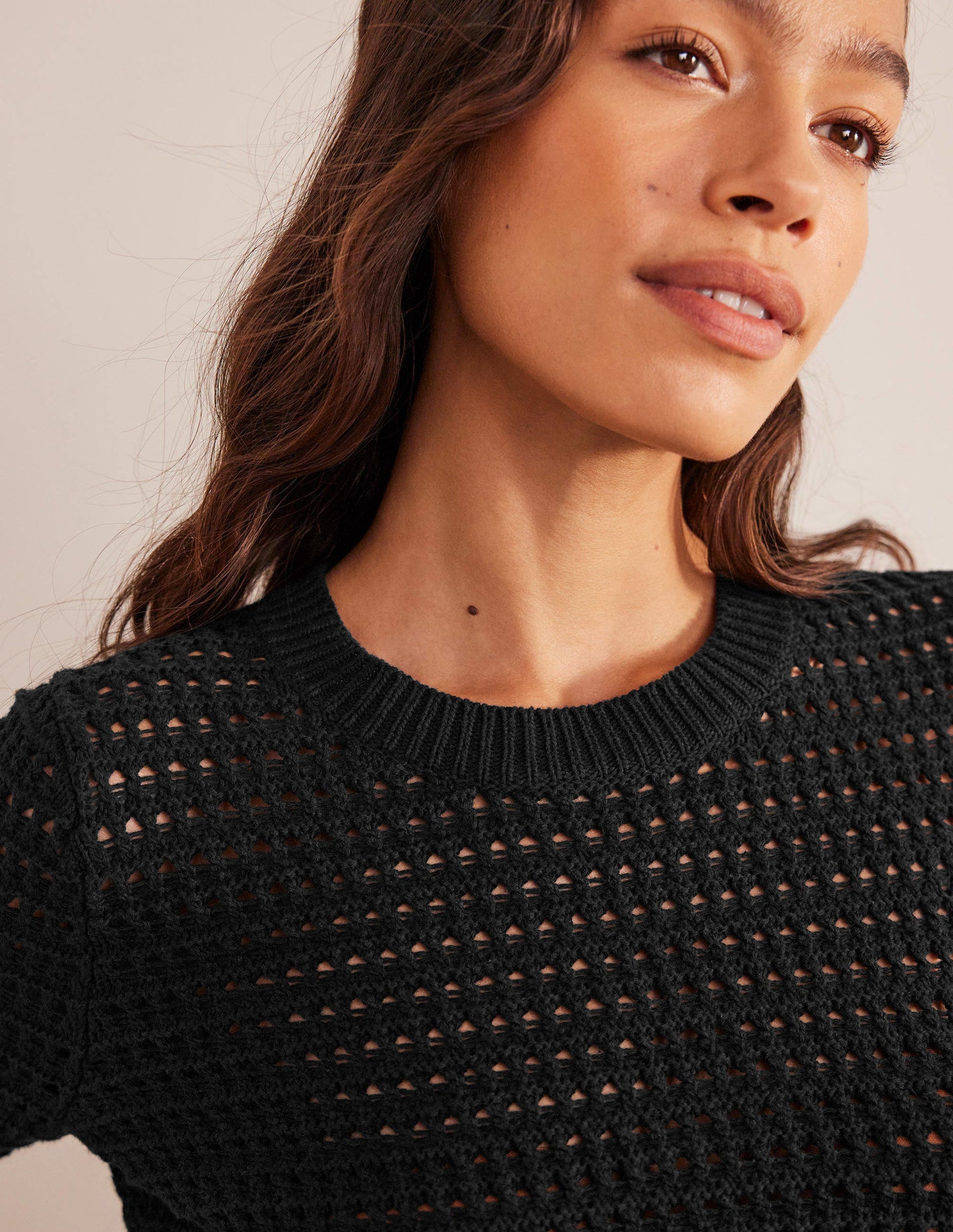 Cropped Crochet Jumper-Black-2