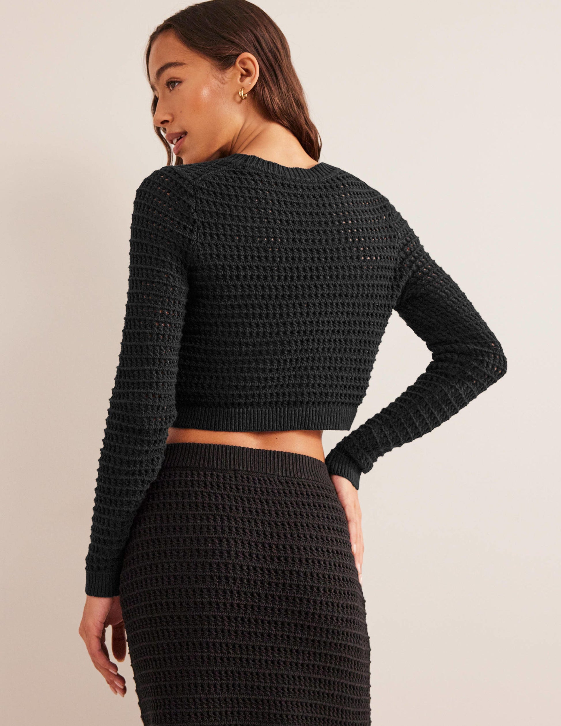 Cropped Crochet Jumper-Black-3