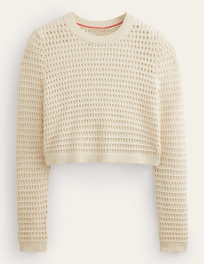 Cropped Crochet Jumper-Warm Ivory-6