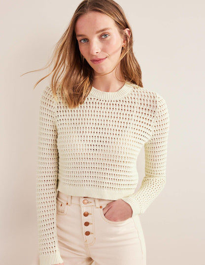 Cropped Crochet Jumper-Warm Ivory-1