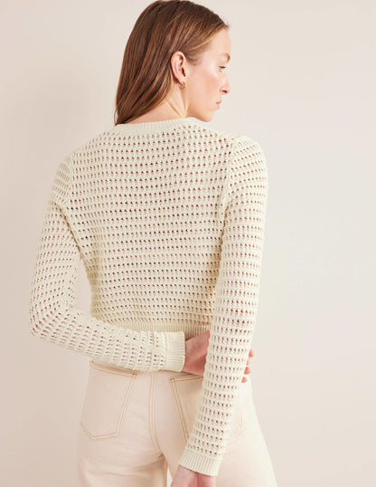 Cropped Crochet Jumper-Warm Ivory-3