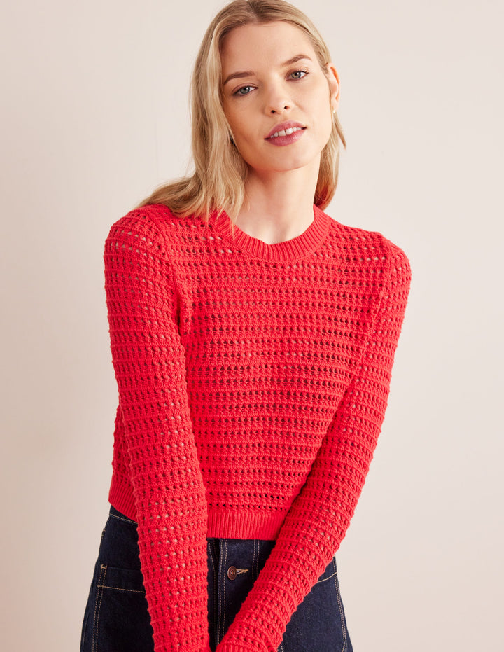 Cropped Crochet Jumper-High Risk Red