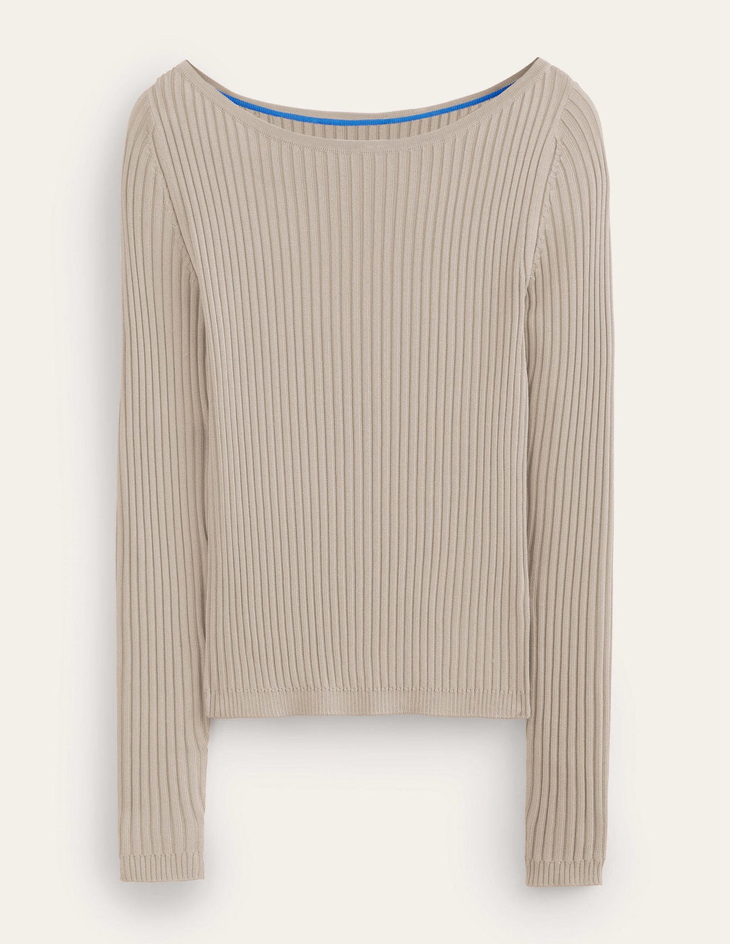 Ribbed Slash Neck Jumper-Stone