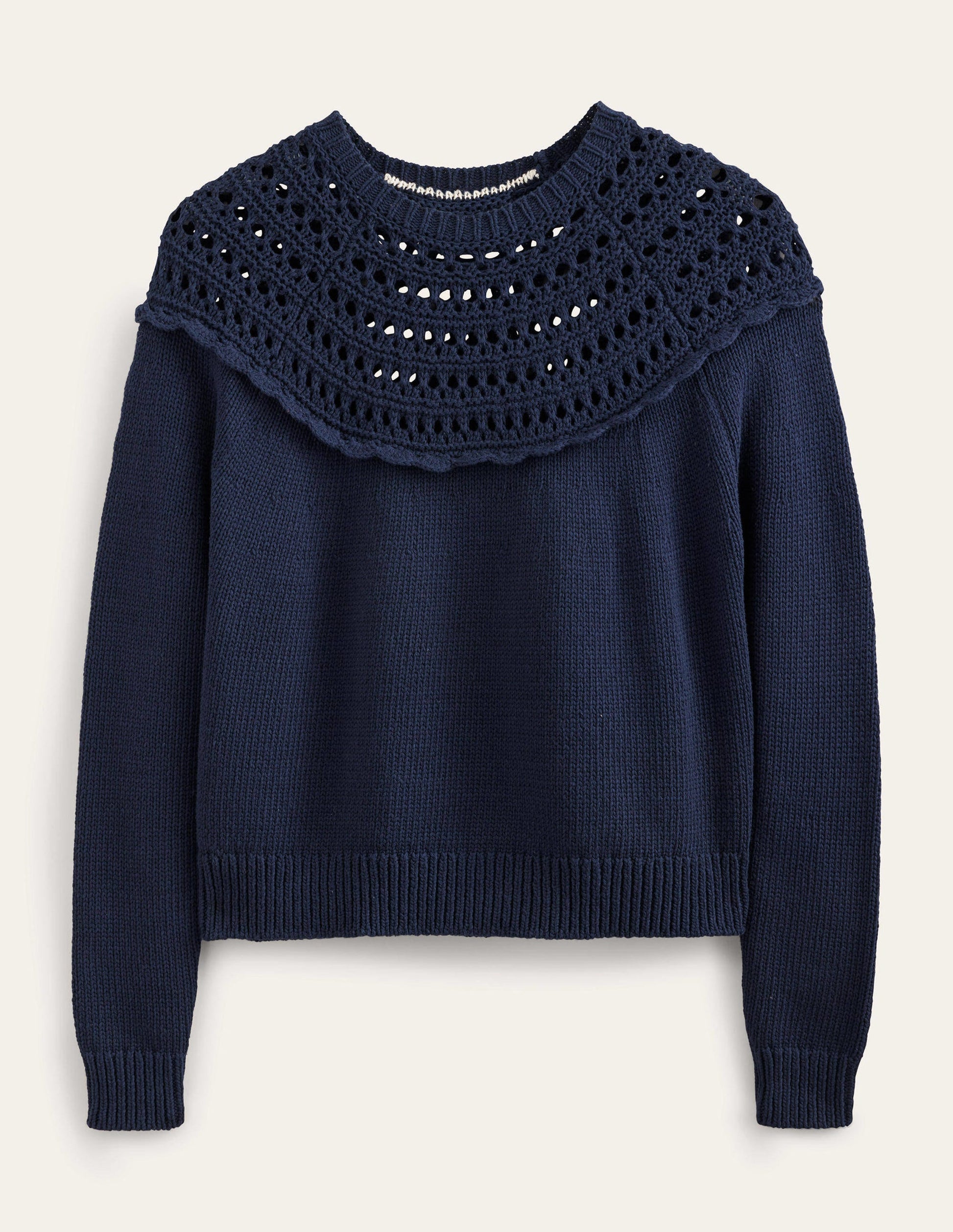 Crochet Yoke Jumper-Navy-5