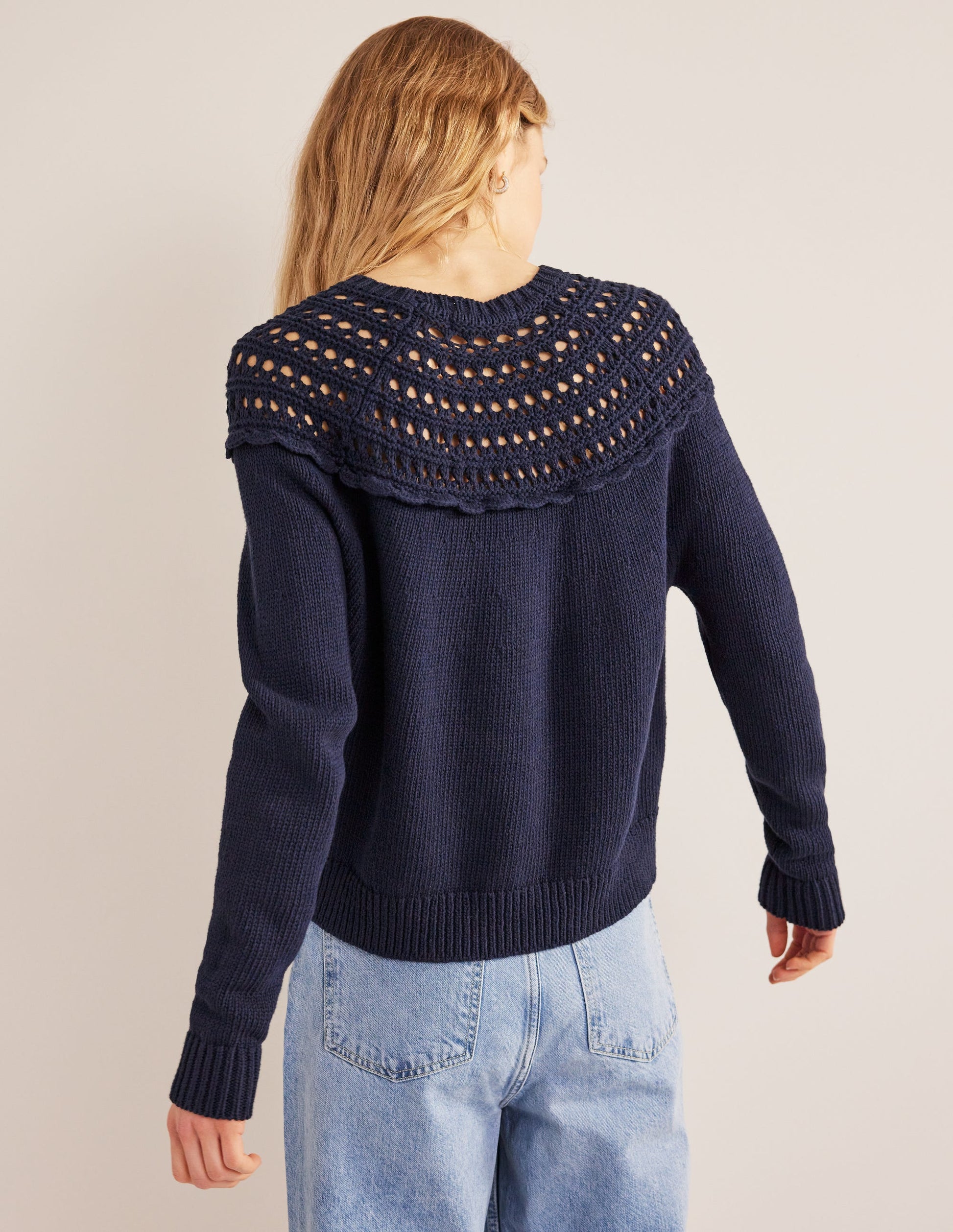 Crochet Yoke Jumper-Navy-3