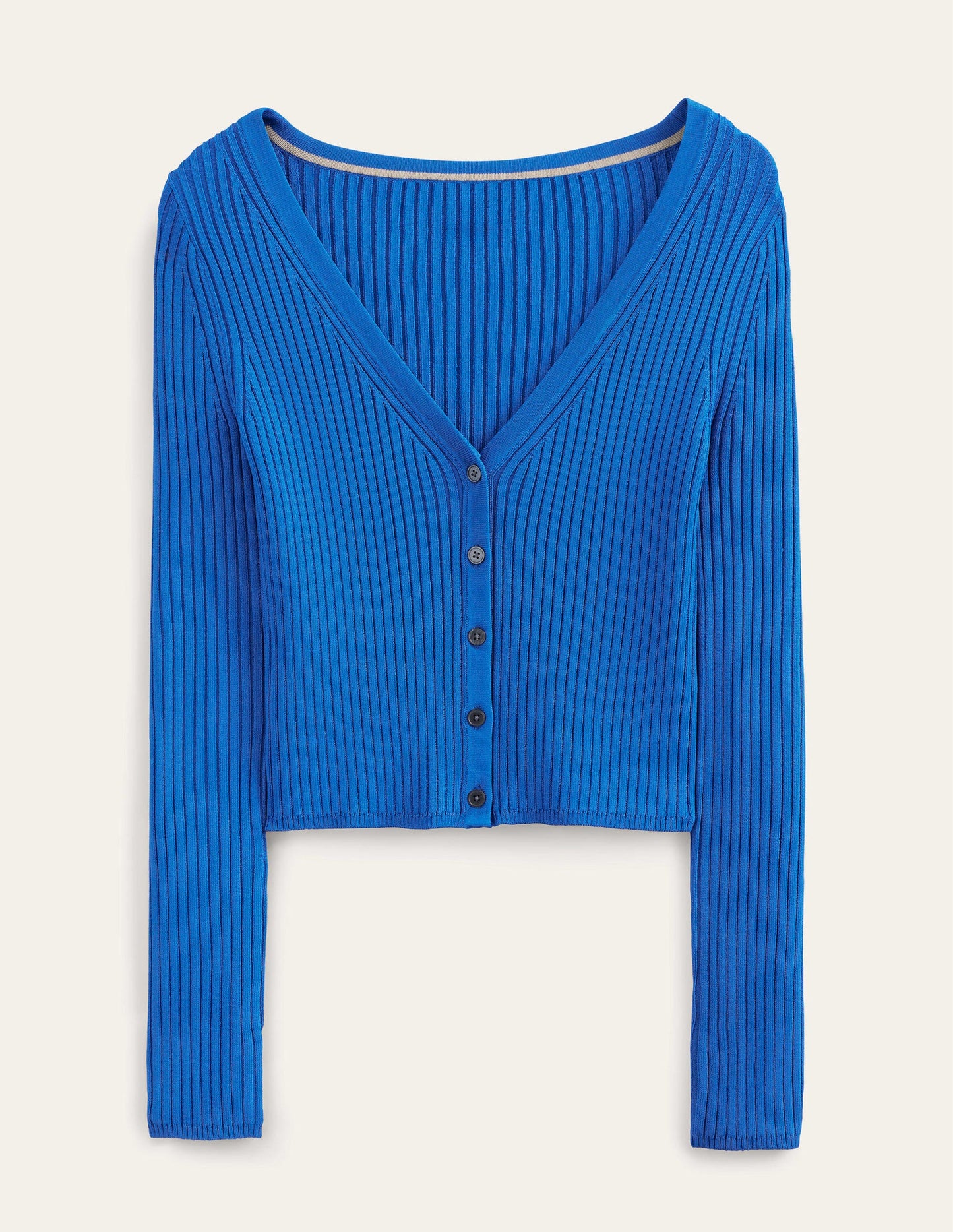 Cropped Wide Neck Rib Cardigan-Blue Heron
