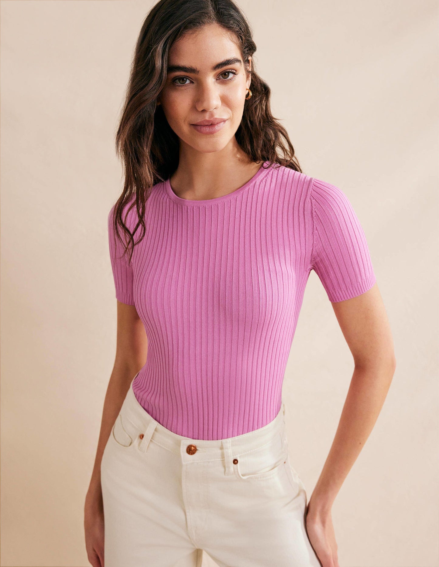 Ribbed Knitted T-Shirt-Pink Lemonade