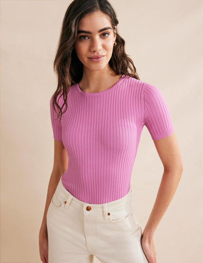 Ribbed Knitted T-Shirt-Pink Lemonade-1