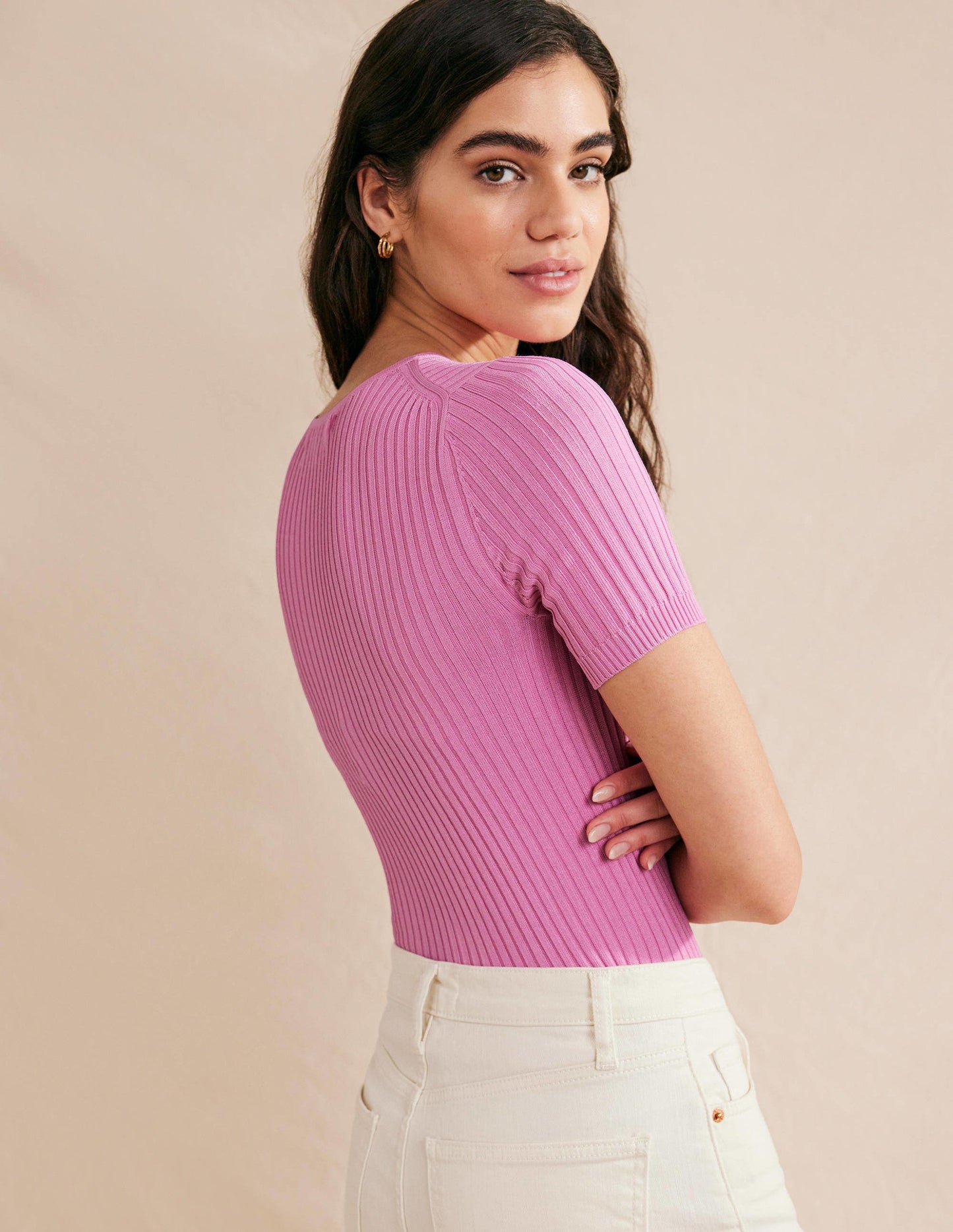 Ribbed Knitted T-Shirt-Pink Lemonade