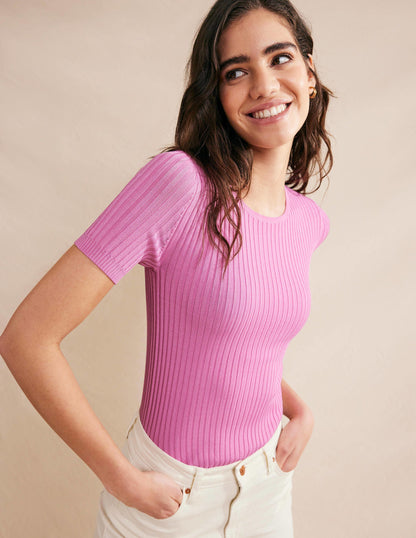 Ribbed Knitted T-Shirt-Pink Lemonade-4