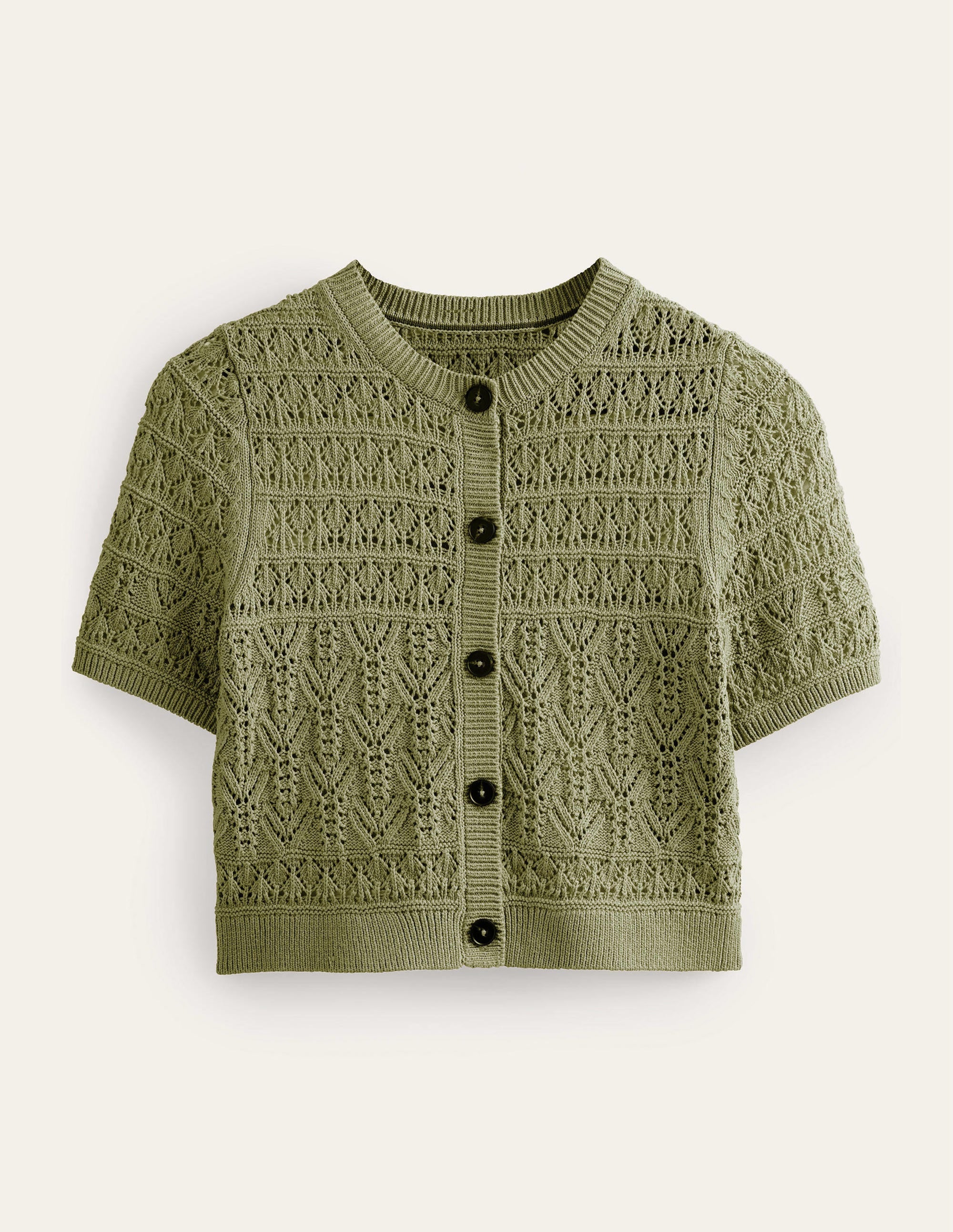 Pointelle Crew Neck Cardigan-Spruce Green - Image 5