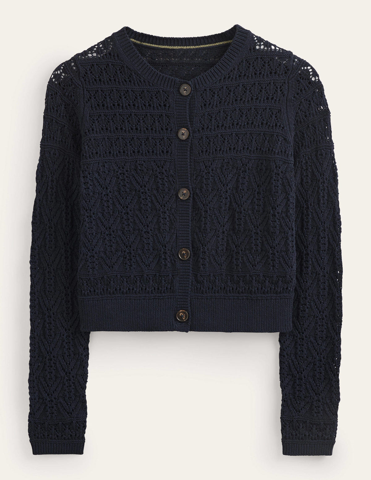 Pointelle Cotton Cardigan-Navy - Image 5