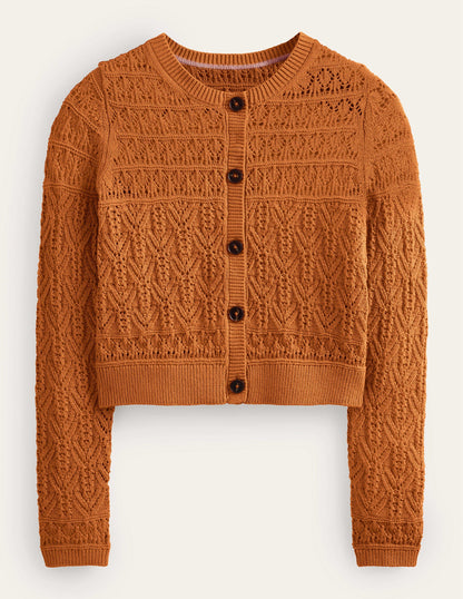 Pointelle Cotton Cardigan-Maple-5