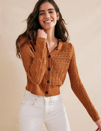 Pointelle Cotton Cardigan-Maple-1