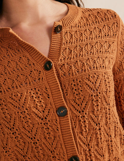 Pointelle Cotton Cardigan-Maple-2
