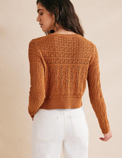 Pointelle Cotton Cardigan-Maple-3