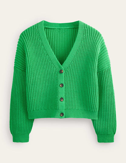 Oversized Ribbed Cardigan-Bright Green