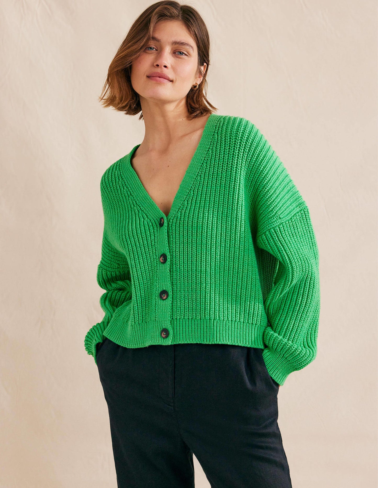 Oversized Ribbed Cardigan-Bright Green