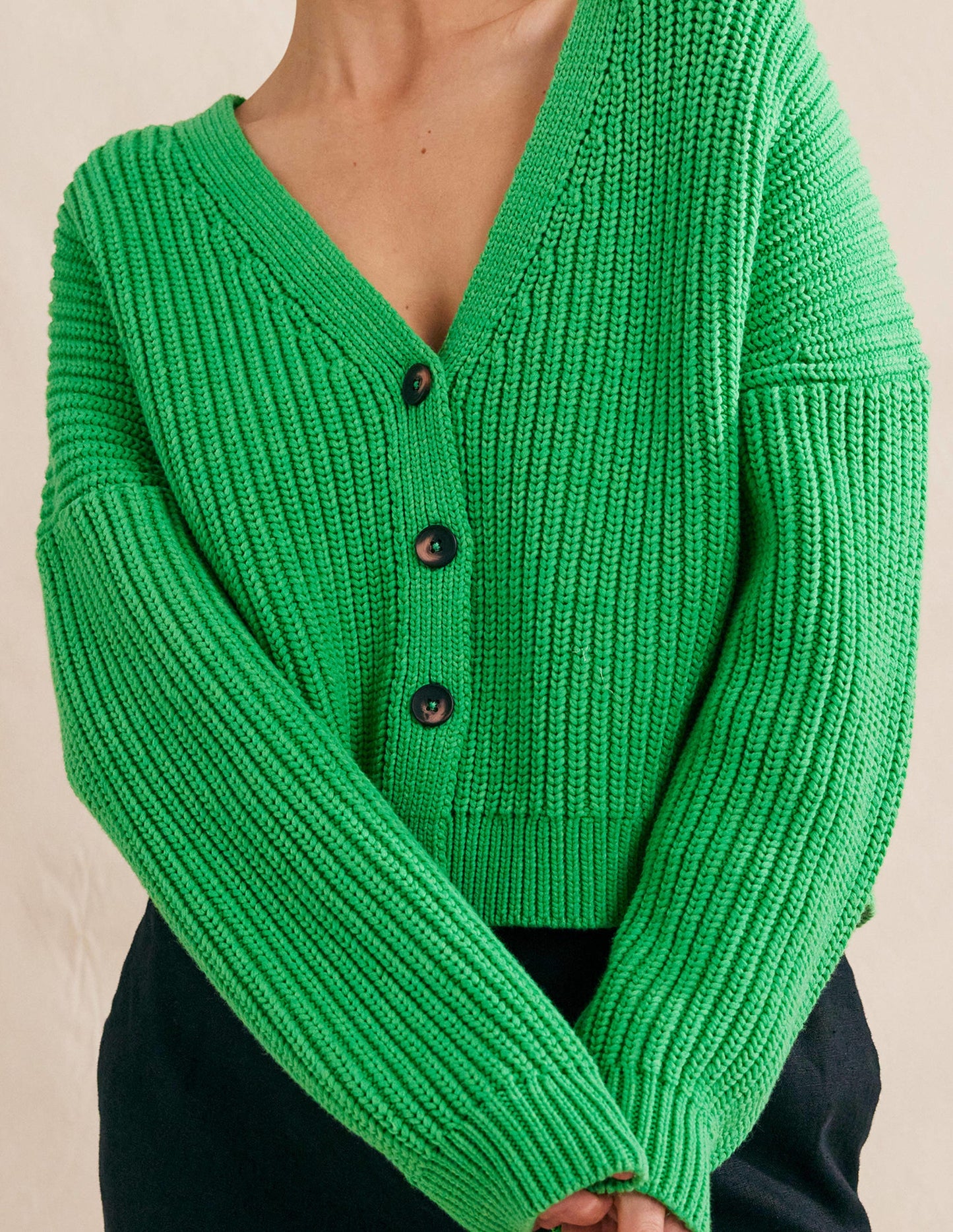 Oversized Ribbed Cardigan-Bright Green