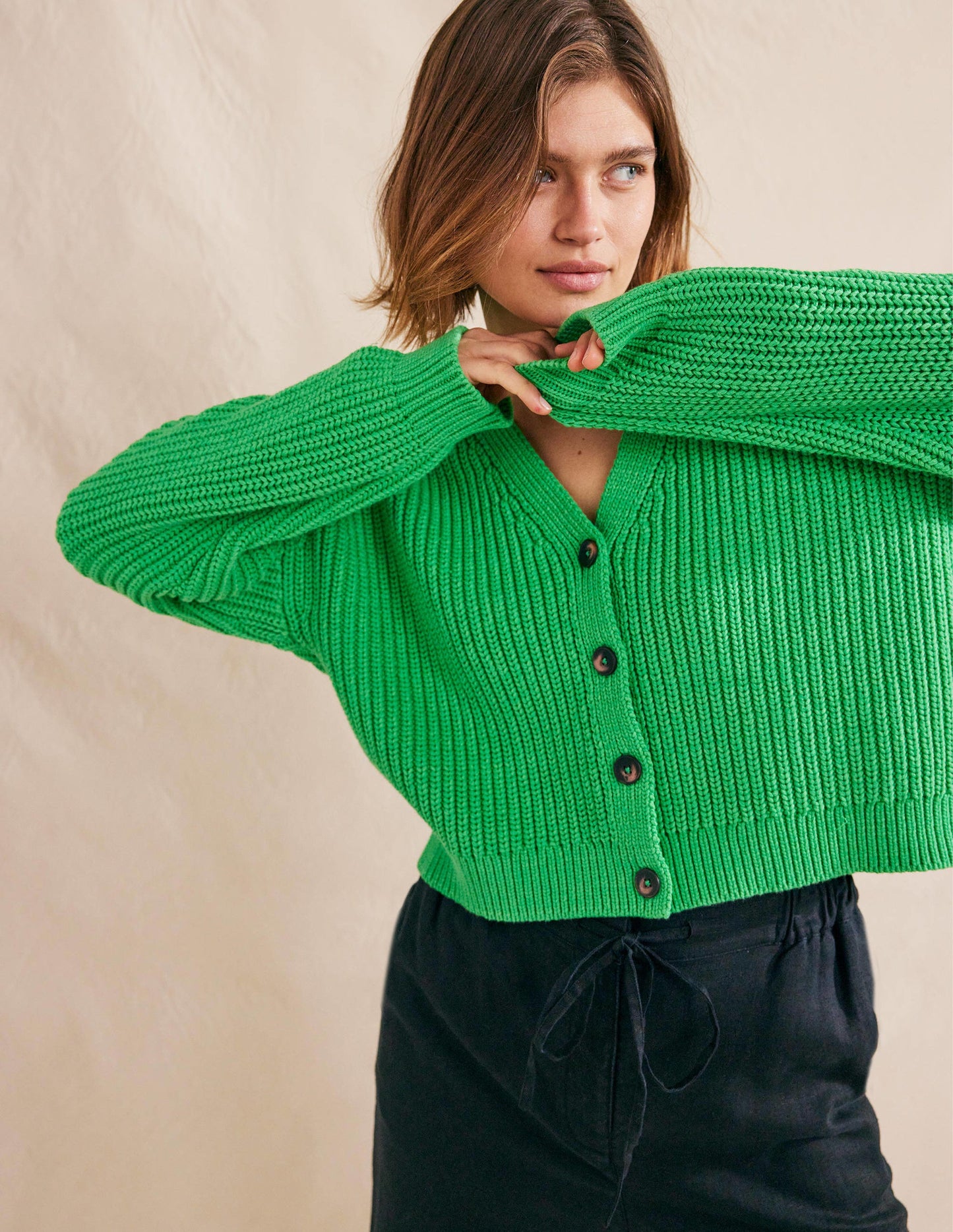 Oversized Ribbed Cardigan-Bright Green