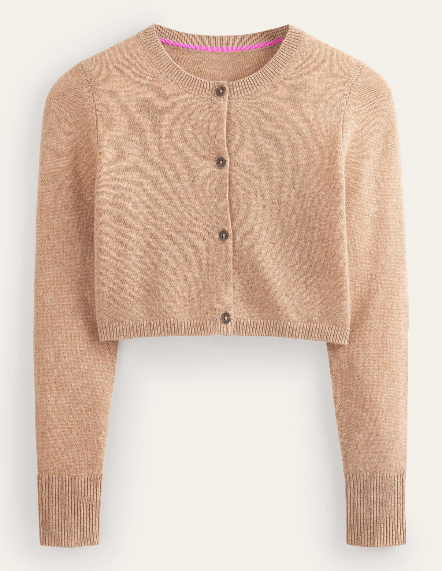 Cropped Cashmere Cardigan-Camel Melange