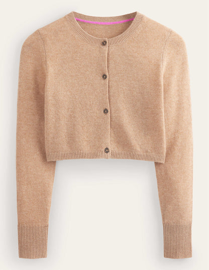 Cropped Cashmere Cardigan-Camel Melange-6