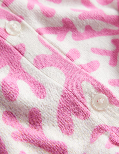 Printed Beach Cardigan-Plum Blossom, Abstract Foliage