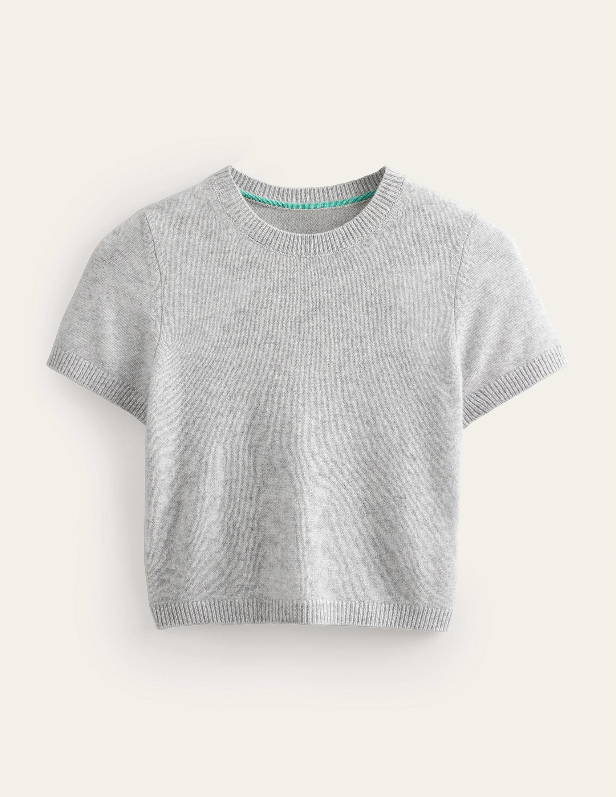 Cropped Cashmere T-Shirt-Pale Grey Melange - Image 5